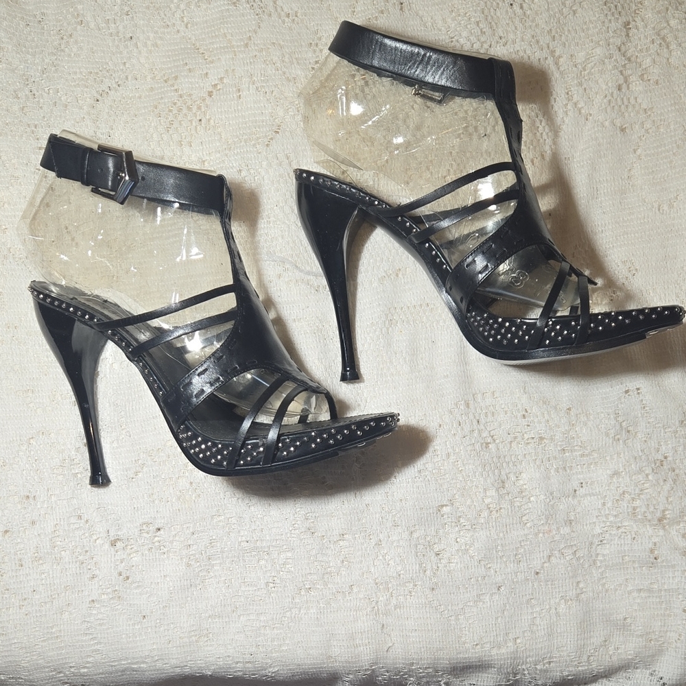 NIB BCBG Black Studded High-Heel Strappy Sandals